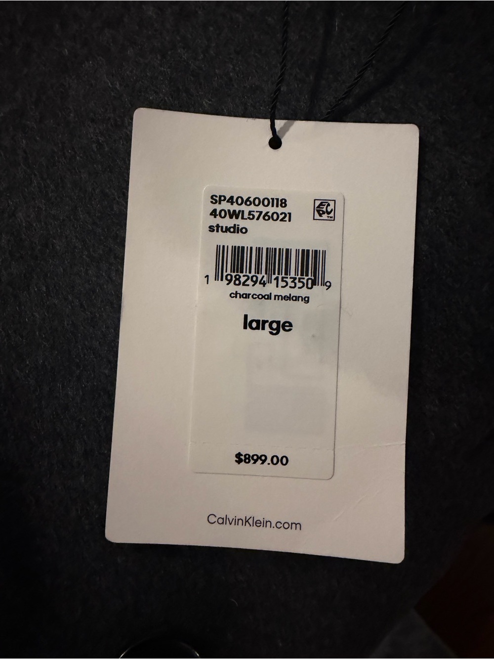 NWT: Calvin Klein Studio Wool/Cashmere Blend Charcoal Grey Coat, Men’s Large - Picture 5 of 9